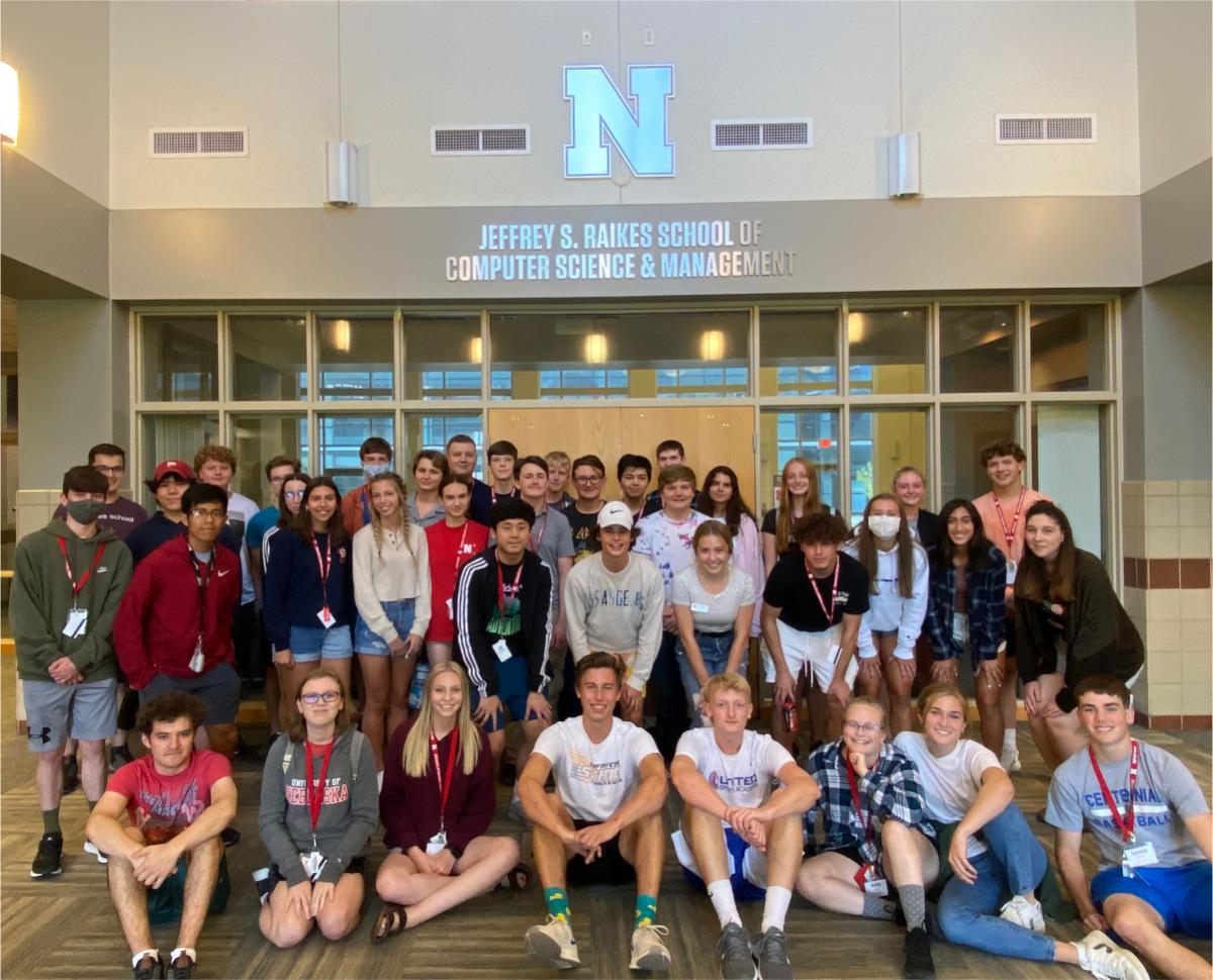2021 Campers in the lobby of the Kauffman Academic Residential Center.