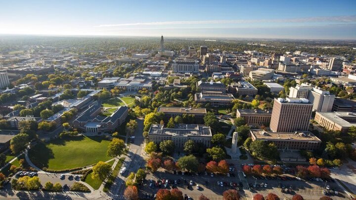 An aerial photograph of a city.