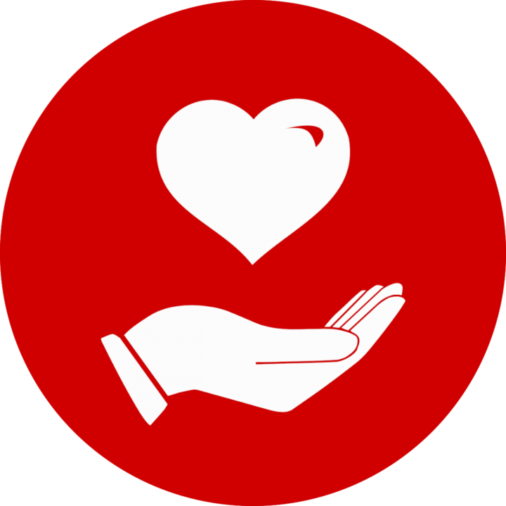 A graphic representing an open hand facing upward with a heart-shape floating above it.