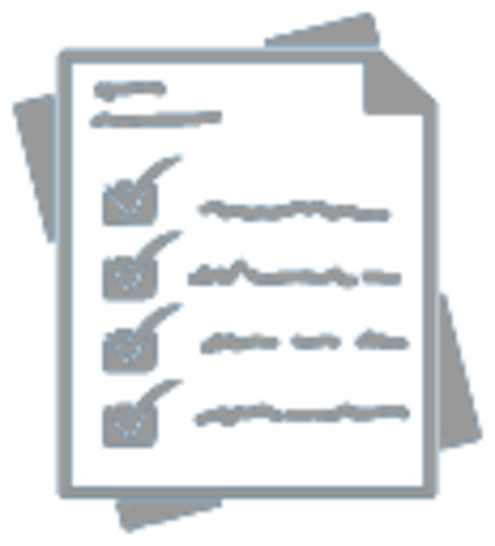 A graphic representing a sheet of paper with checkboxes that have been checked surrounded by text.