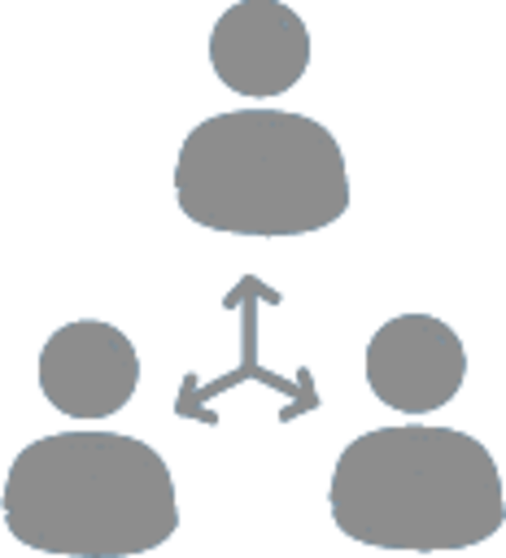 A graphic representing three people with an arrow eminating from the center of the graphic and pointing at each person.