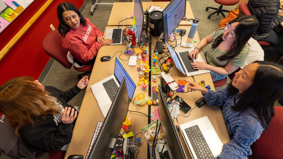 The Raikes School Design Studio team. The team includes (clockwise from top left) Radhika Damle, Victoria Chin, Ealynn Hsu and Katia Henrriquez.